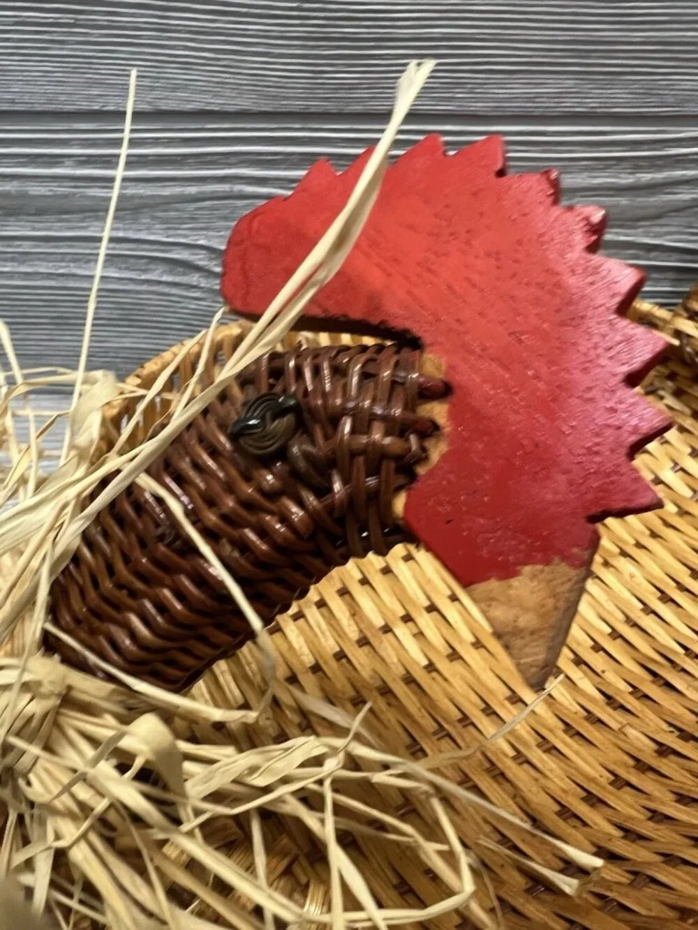 Vintage Nesting Rattan Baskets Chickens Roosters Set of 4 Farmhouse Decor 1970s